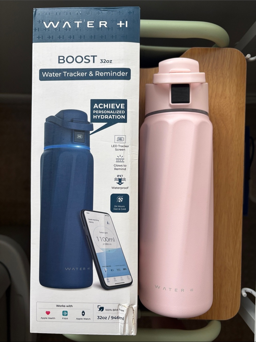 Water H Boost 32oz Pink Smart Tracker & Reminder Water Bottle
